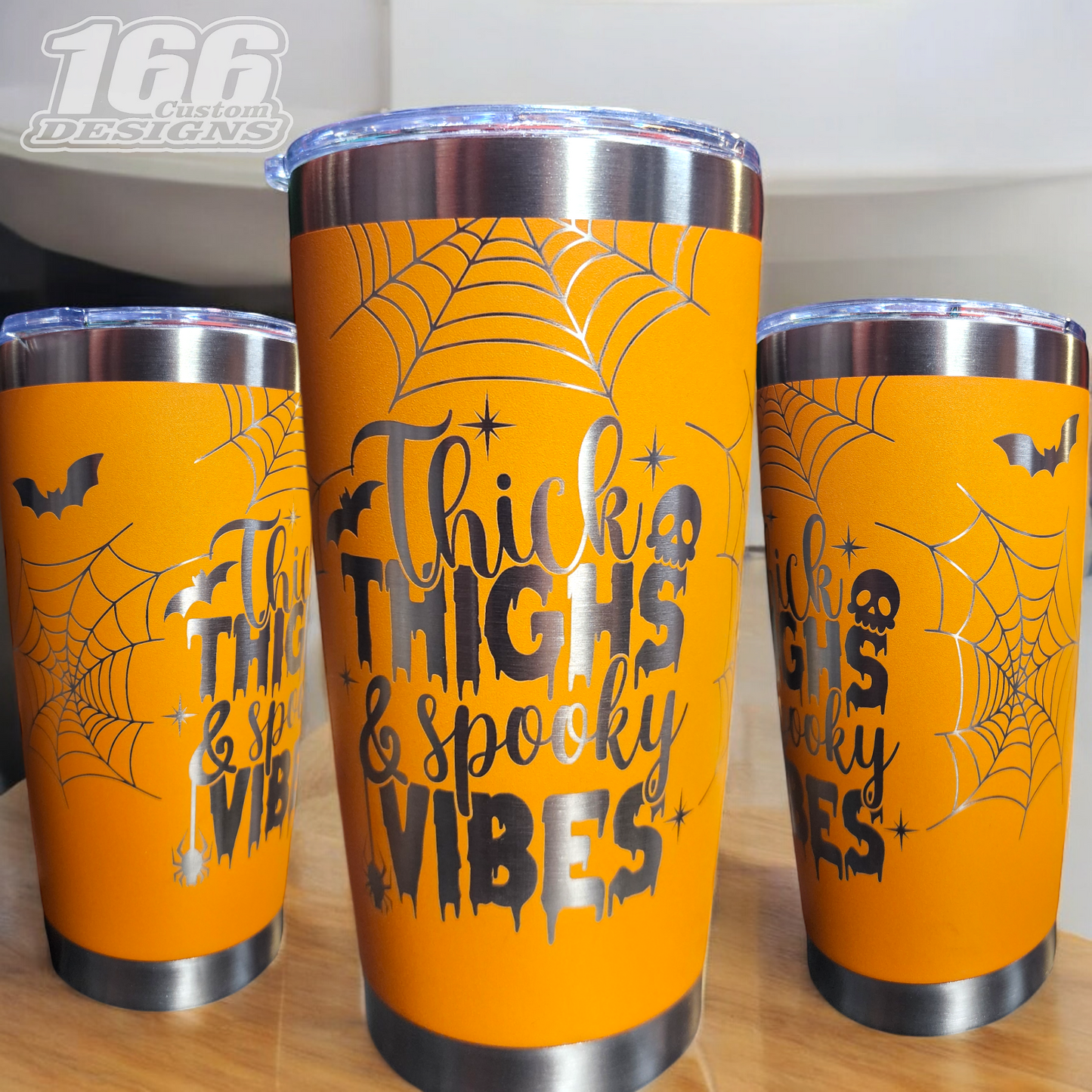 Thick Thighs & Spooky Vibes engraved 20oz tumbler