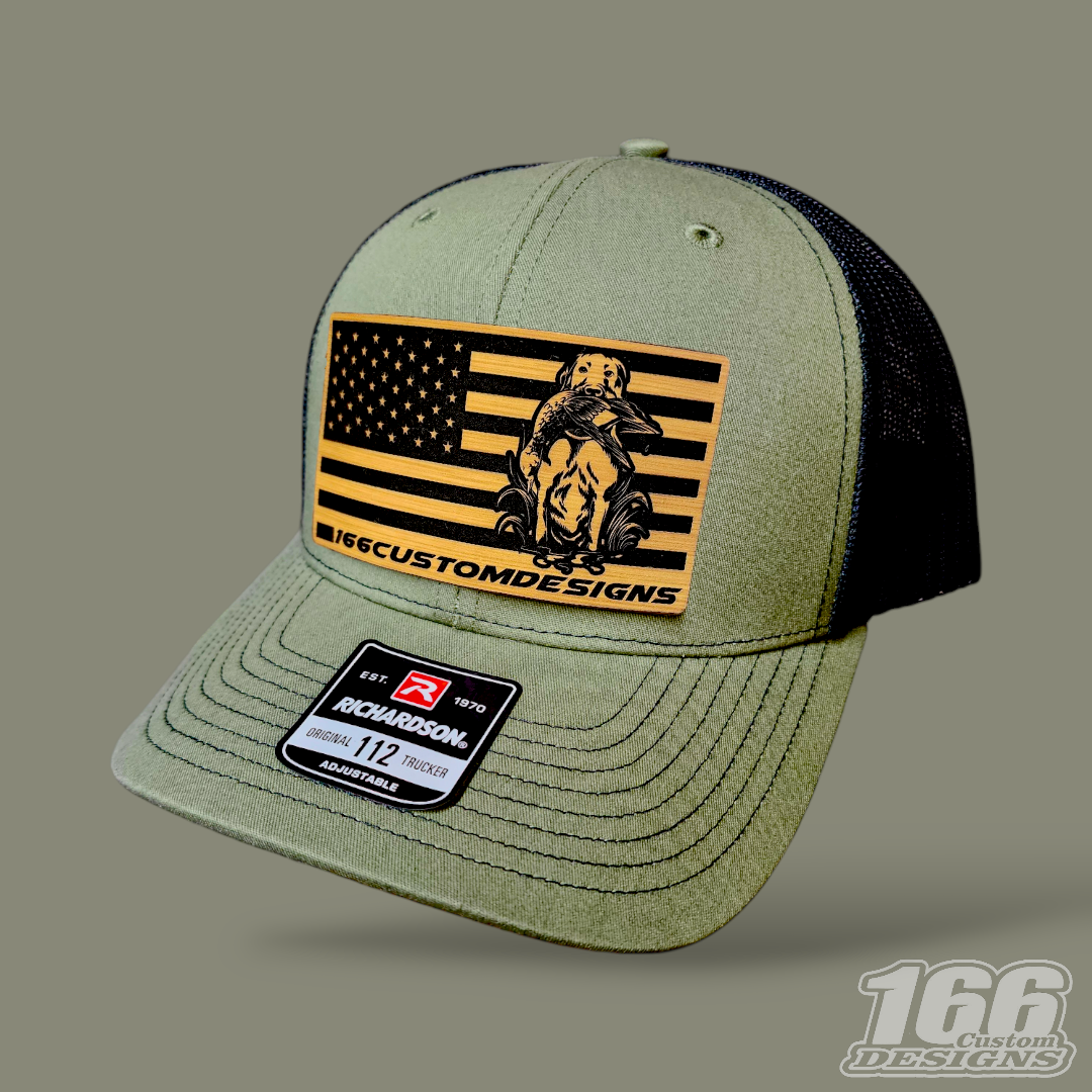 Duck Hunting Flag Leather Patch Hat