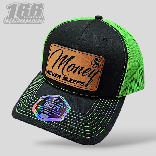 "Money Never Sleeps" Leather Patch Hat