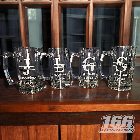 Engraved Groomsmen 26.5oz Glass Wedding Mugs