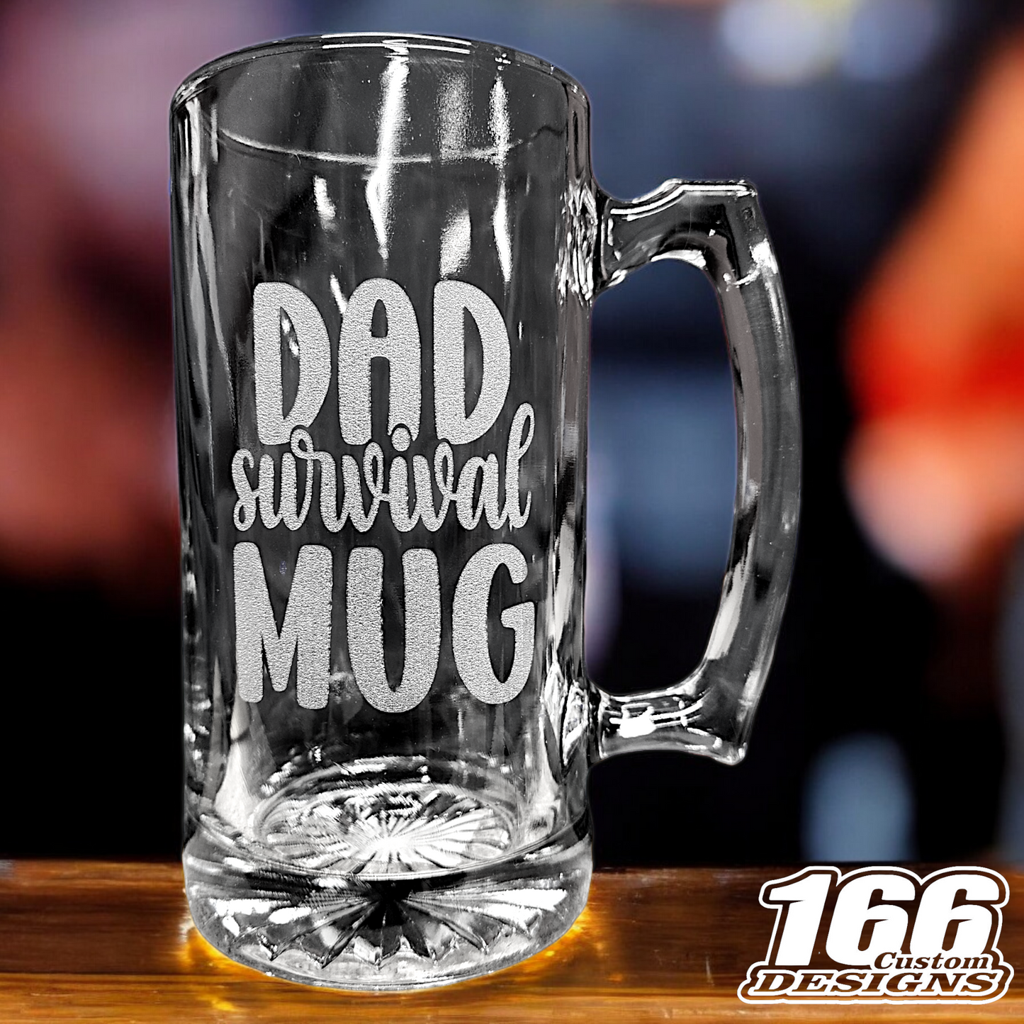 "DAD SURVIVAL MUG" engraved 26.5oz glass mug